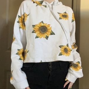Cropped sunflower print hoodie